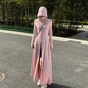 Robe longue d'été pour femme en soie glacée respirante, protection solaire anti-UV UPF50+, fine, infroissable, avec col boutonné - Product Image 2