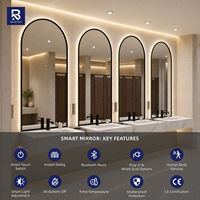 Miroir mural arqué LED de luxe avec cadre doré brossé, rétroéclairé, pour salle de bain d'hôtel, idéal pour projets commerciaux d'hôtels 5 étoiles (vente en gros)