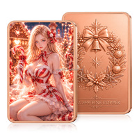 Barre de cuivre de Noël personnalisée OEM ODM, 1 oz, cuivre fin .999, imprimée en couleur, barre de cuivre de collection