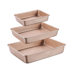 <span class=keywords><strong>JOHO</strong></span> BAKING Juego de sartenes para hornear profundas Metal antiadherente 0,8mm de espesor Rectángulo Molde para pasteles Juego de utensilios para hornear apilables 3 bandejas para horno Hornear Oro - Product Image 1