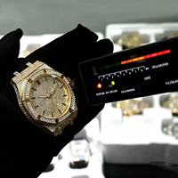 Montre automatique de luxe en moissanite ronde, pavée de diamants, étanche, bracelet sport, vente en gros, marque privée, cadeau pour homme