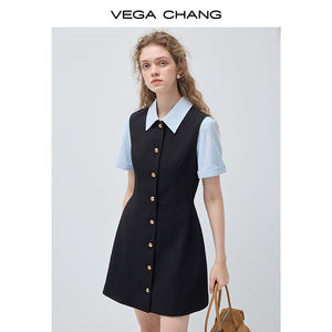 Vestido <span class=keywords><strong>de</strong></span> Dos Piezas Estilo Preppy Personalizado <span class=keywords><strong>de</strong></span> VEGA CHANG <span class=keywords><strong>para</strong></span> Mujer, con Cuello en Contraste y Botones Dorados - Product Image 2