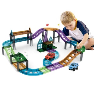 Mới Nhất Nam Châm Theo Dõi Xe Đồ Chơi <span class=keywords><strong>59Pcs</strong></span> Theo Dõi Đua Xe Xây Dựng Khối Gốc Đồ Chơi Từ Gạch Tự Làm Xây Dựng Thiết Lập Với 2 Xe Điện - Product Image 2