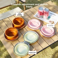 Doe Gamelle double pliable en silicone pour animaux de compagnie, motif uni, pour voyage et extérieur, pour chat et chien, 2 en 1