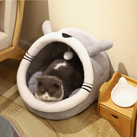 Lit pour chat toute saison à motif solide Hiver Chaud Eté Respirant Semi-fermé Maison pour chat Pet Dog Sleeping Supplies
