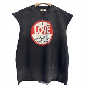 High Quality Street Fashion Washed Distressed Sleeveless <b>Vest</b> Sport Gym Workout Vintage <b>Mens</b> Acid Wash T-shirts 240 Grams Loose - Product Image 2