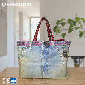 Sac fourre-tout en toile de style denim grande capacité pour femmes 3202 <span class=keywords><strong>K</strong></span>, personnalité créative, sac à bandoulière recyclé, sac à main de créateur avec poignée - Product Image 1
