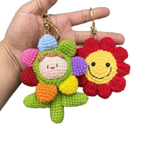 Handmade Crochet Flower Keychain Set Smiley Sunflower Rainbow Color Flower <b>Doll</b> Cotton Yarn Knitted Pendant - Product Image 5