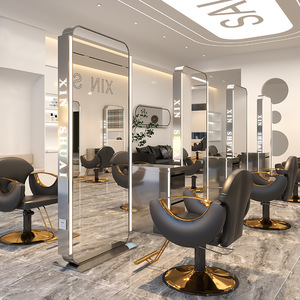 Grand miroir de salon de coiffure et de beauté en aluminium doré pleine longueur avec éclairage LED pour maquillage et coiffure - Product Image 4