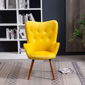 DB Doarnin Contemporary Silky Velvet Tufted <b>Accent</b> <b>Chair</b> <b>Yellow</b> Button Back for Living Room - Product Image 4
