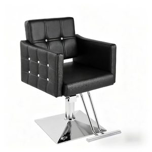 Fauteuil de barbier en similicuir rose avec pompe hydraulique, base carrée réglable en hauteur, mobilier de salon contemporain - Product Image 1