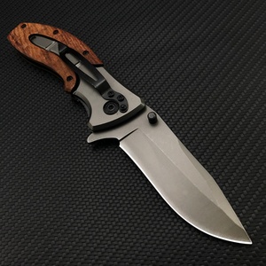 Cuchillo Plegable de Bolsillo para Caza y Camping, Hoja de Acero 5Cr15Mov, Mango de Madera y Acero Inoxidable de Grado DIY OEM - Product Image 5