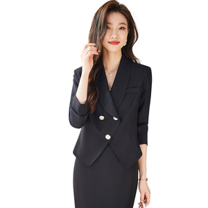 Women's Blue Blazer Suit Set Midi Skirt Formal Business Casual <b>Work</b> Wear Anti-Wrinkle Worsted Fabric - Product Image 5