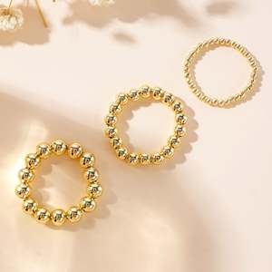 Nuevo Juego de 3 Anillos de Moda, Resistentes al Agua, Chapados en Oro de 18k, con Cuentas de Acero Inoxidable, Anillos Elásticos Hechos a Mano para Mujer - Product Image 4