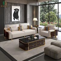 Ensemble de canapés italiens contemporains de luxe en cuir Foshan haut de gamme 1 2 3 tailles en bois massif en acier inoxydable en cuir léger