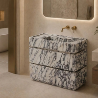Meuble-lavabo moderne en marbre Calacatta Viola avec tiroirs, en pierre naturelle, pour salles de bain d'appartements, hôtels et villas