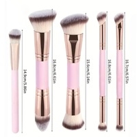 Ensemble de 5 pinceaux à double embout pour le blush, manche en bois, poils synthétiques, pour l'application de fond de teint, de blush et de poudre sur le visage