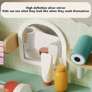 <span class=keywords><strong>Commode</strong></span> de salle de bain en bois lavabo jouet simulation lavabo vanité table ensemble de jeu pour enfant jeu de rôle jouet éducatif - Product Image 6