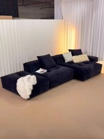 Canapé modulaire simple et moderne en tissu chenille rembourré en éponge, ensemble de canapés d'angle noirs à accoudoir unique pour appartement et salon