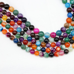 Perles d'agate naturelle rayée, pierres rondes multicolores pour bracelets DIY, vente en gros - Product Image 1