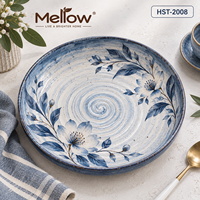 Bol de service rond en céramique profond, bleu et blanc, à motifs floraux peints à la main, style héritage OEM, pour la famille