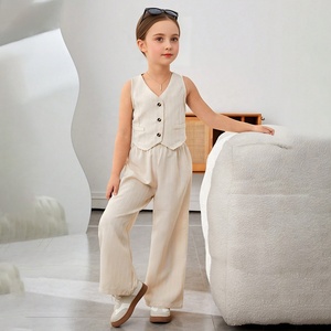 Ensemble élégant 2 pièces : Gilet sans manches et <span class=keywords><strong>pantalon</strong></span> large <span class=keywords><strong>pour</strong></span> adolescente et préadolescente, idéal <span class=keywords><strong>pour</strong></span> les occasions décontractées, formelles ou quotidiennes - Product Image 3