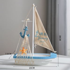 Modèle de voilier méditerranéen, ornement imprimé de 30 cm, décoration de bureau, décoration de maison et de bureau - Product Image 1