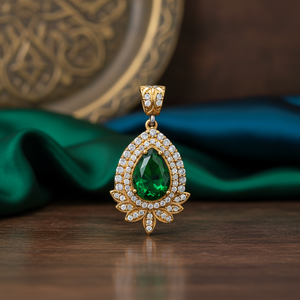 Ottoman Authentic Grandbazaar Jewellery Turkish Handmade Design Pear Shape <b>Emerald</b> CZ Stone Silver <b>Pendant</b> Wholesale - Product Image 3