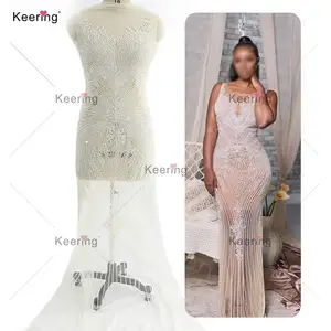 Keering WDP-175 Custom Handmade Luxury Full Body White Crystal Beaded Bodice Applique For Evening Dress Elegant