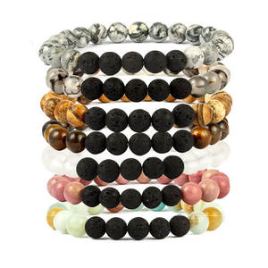 Braccialetto di Lava occhio di tigre naturale da 8mm gioiello elastico con perline in pietra di quarzo <span class=keywords><strong>amazzonite</strong></span> alla moda a forma di palla - Product Image 1