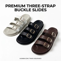 Sandales d'été décontractées pour femmes à trois brides et boucles, en cuir PU confortable, mules plates, chaussures de plage personnalisables en gros