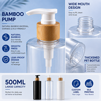 Botol Kosmetik PET Mewah 500ml dengan Pompa Bambu Alami, Cetak Logo Sutra Kustom, Kemasan Label Pribadi untuk Produk Kecantikan