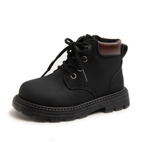 Bottes montantes style britannique pour enfants, automne-hiver, garçons et filles, semelle épaisse, à lacets, antidérapantes, en cuir pour l'extérieur