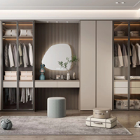 Lesso Home Dressing room sur mesure symétrique avec coiffeuse à panneaux cannelés, armoire de rangement moderne de luxe