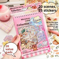 Livre de collection de scènes miniatures, style influenceur, jouet de simulation d'ouverture de boutique amusant, autocollants de paysage en plastique sans découpe, spirale rose