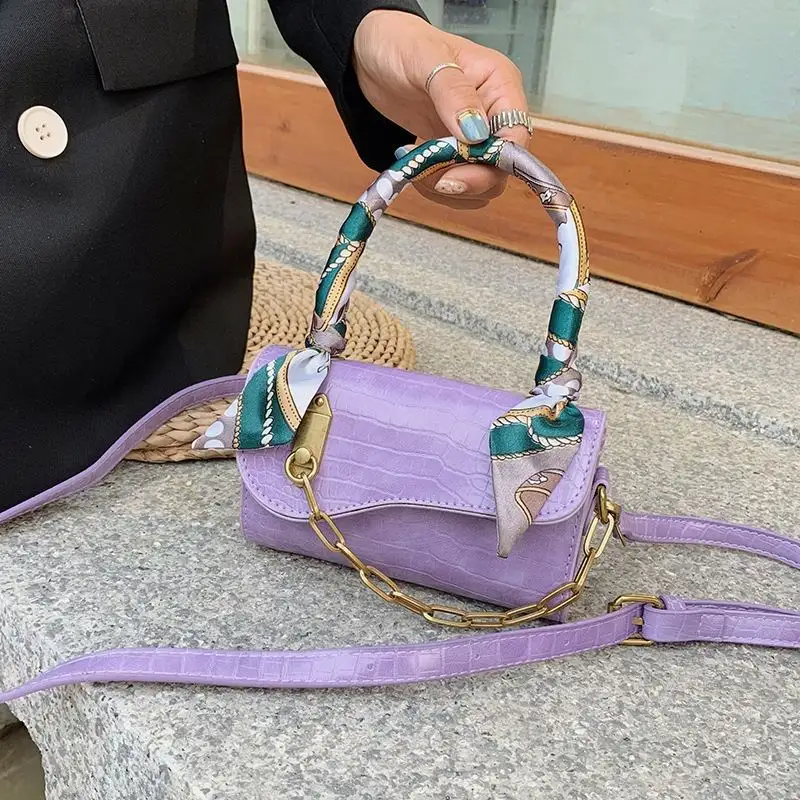 2021 Fashion small pu leather handbags women bags crossbody bag women handbags chain handbag with scarf