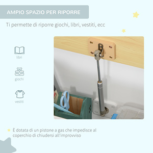HOMCOM Coffre de rangement pour enfants en bois 2 en 1 avec piston pour une fermeture sûre, 60x30x50cm blanc et bois naturel - Product Image 6