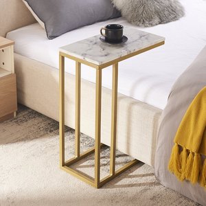 Rectangle High Quality Faux <strong>Marble</strong> <strong>Top</strong> <strong>Side</strong> Coffee <strong>Table</strong> C <strong>Table</strong> <strong>With</strong> Gold Metal Frame - Product Image 1