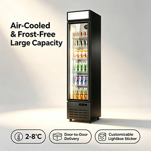 Refrigerador Comercial Vertical Delgado, Enfriado por Aire, Sin Escarcha, con Puerta de Vidrio Simple y Tubo de Cobre para Exhibición de Bebidas en Supermercados - Product Image 1