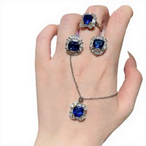สร้อยคอไพลินทรงหางปลาเก๊กฮวยรูปหางปลาสีฟ้า18K แหวนเซอร์คอนน้ำตาลทะเลน้ำลึกสำหรับงานแต่งงาน - Product Image 1