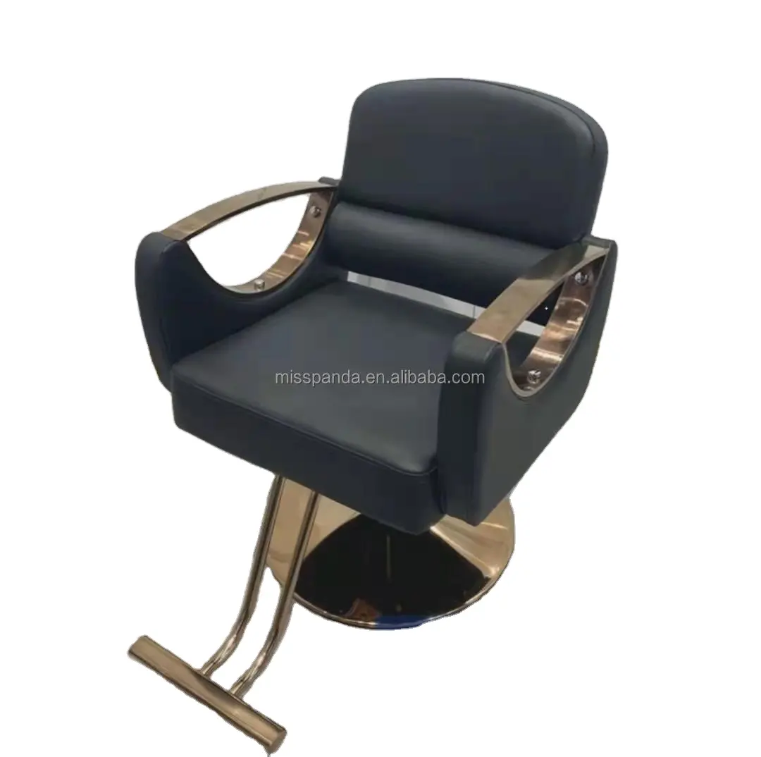 Silla reclinable de salón hidráulica de lujo de estilo popular, silla de barbero dorada a precio barato