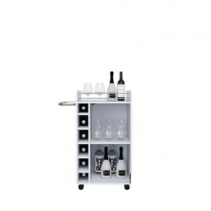 Chariot de bar Savannah blanc à 6 bouteilles et 3 étagères avec rangement, design minimaliste portable pour utilisation à domicile - Product Image 1