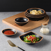 Ensemble de vaisselle en mélamine noire en vente en gros, soucoupes, ensemble d'assiettes de restaurant pour sushis, plats en mélamine en plastique incassables