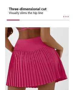 بيع بالجملة تنورة اليوغا عالية الخصر مطوي مع جيوب النساء طبقات مزدوجة 2 في 1 لون خالص ملابس تنس الجولف - Product Image 4