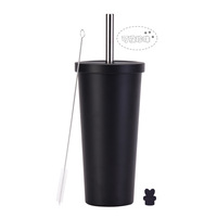 Usine 710ml 24oz En Acier Inoxydable Double Paroi Réutilisable En Acier Inoxydable Gobelet À Café Bulle Thé Tasse Réutilisable avec Paille