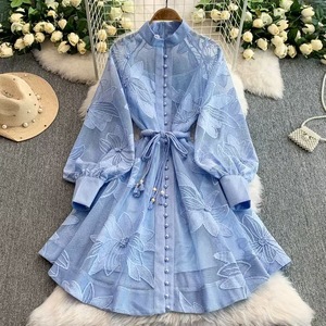 Vestidos Elegantes de Alta Gama para Mujer, con Cintura Ajustada, Bordado Calado, Cierre de Botón, Corte en A, a la Moda - Product Image 3