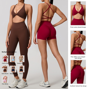 Conjunto de Yoga de 2 Piezas para Mujer, Talla Grande, Top Deportivo con Cuello Halter y Detalle Cruzado en la Parte Delantera, Leggings de Cintura Alta y Largo Completo, Transpirable y Ligero - Product Image 1