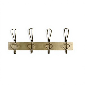 Minimalist Brass Wall Mounted Coat <b>Hooks</b> 4 Holders Rust Resistant Metal <b>Hooks</b> & <b>Rails</b> Hardware Items For Cupboard Door Mount - Product Image 1