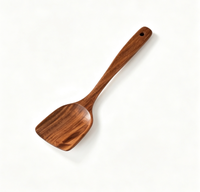 Spatule à fentes en bois de teck naturel, anti-rayures, écologique, durable, légère, ustensile alimentaire sûr