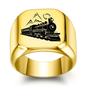 Anillo de Acero Inoxidable de 18 mm Cuadrado con Grabado Láser de Tren, Joyería de Moda para Mujer, Regalo - Product Image 5
